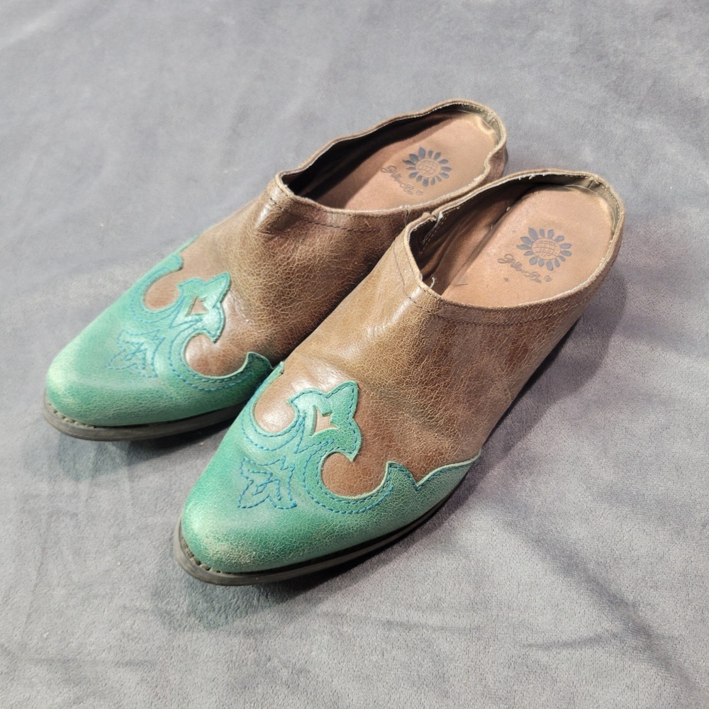 Yellow‎ Box Deanna Mule Shoes Women Brown Turquoise Leather Upper Slip On Size 8